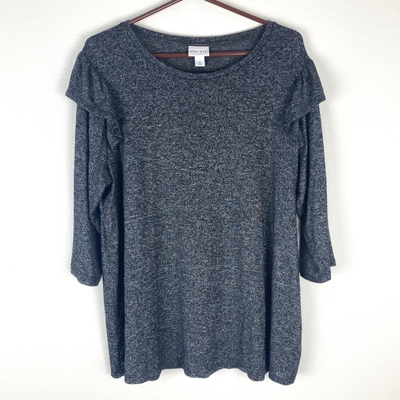 Ava & Viv Plus Size 1X Ruffled Shoulder 3/4 Sleeve Gray EUC - Picture 3 of 9
